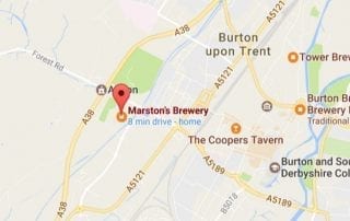 Map showing location for the MeetUp at Marstons networking event in Burton on Trent