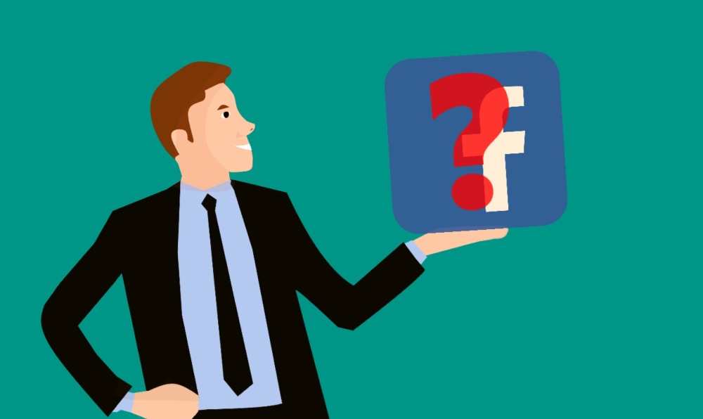 Image of male character holding Facebook logo with question mark about Should I Use Facebook Page for Business Marketing